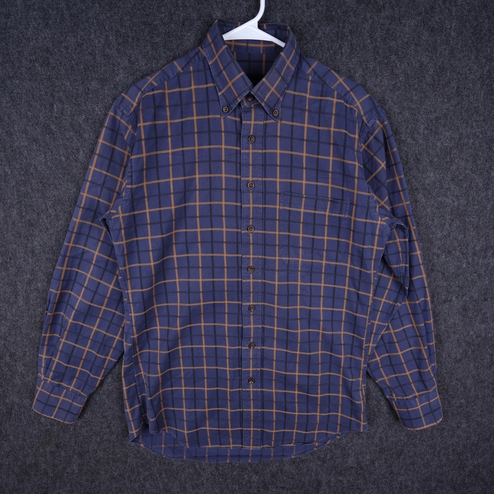 Scott Barber Button Down Shirt Mens Medium Blue Orange Plaid Excellent Cotton